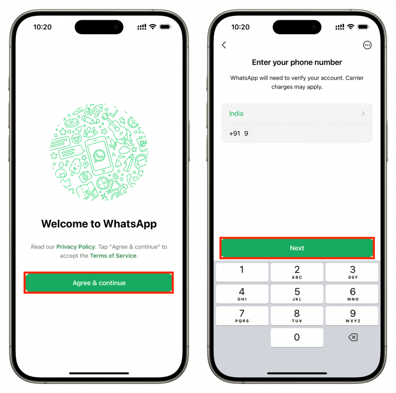   Voer het telefoonnummer in whatsapp op iPhone in
