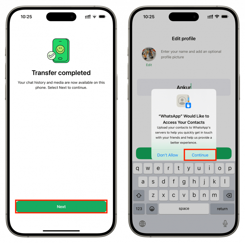   WhatsApp -chatoverdracht voltooid op iPhone