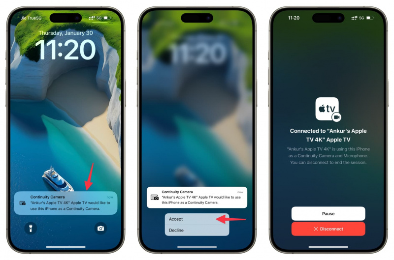   İPhone'u Süreklilik Kamerası ile Apple TV'ye bağlayın