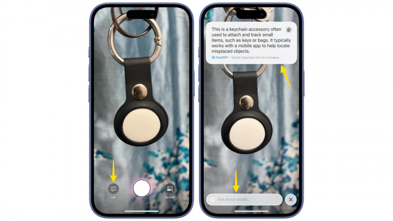   „ChatGpt“ naudojimas vaizdiniame intelekte ir paklausti apie elementą „iPhone“