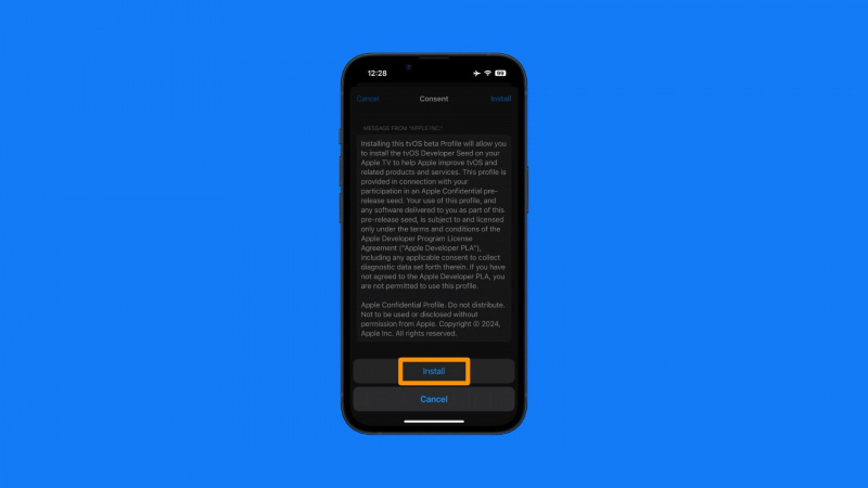  Įdiegus tvOS beta 18 profilį, reikia paleisti iš naujo.