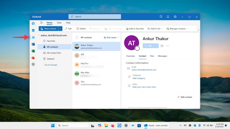   Windows PCのOutlookでiCloud連絡先にアクセスします