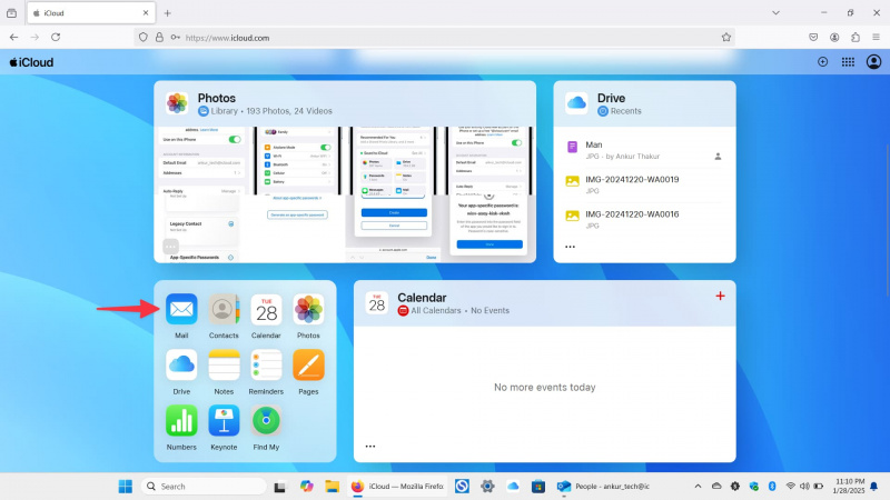   PC上のWebブラウザのiCloud