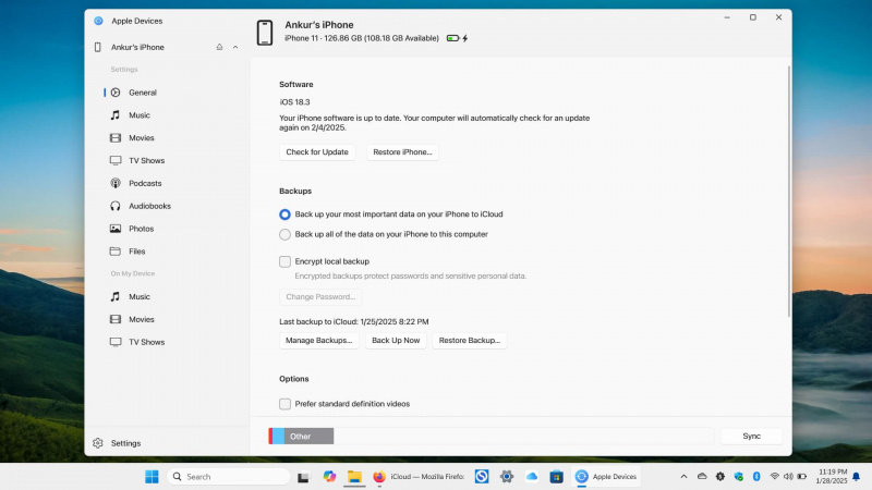   WindowsPCのAppleデバイスアプリは、iPhoneに接続された状態でアプリ