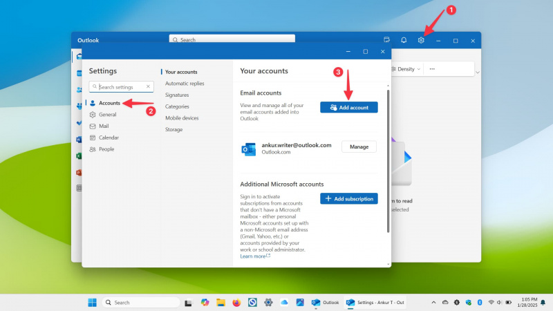   Windows PCのOutlookアプリに新しいアカウントを追加します