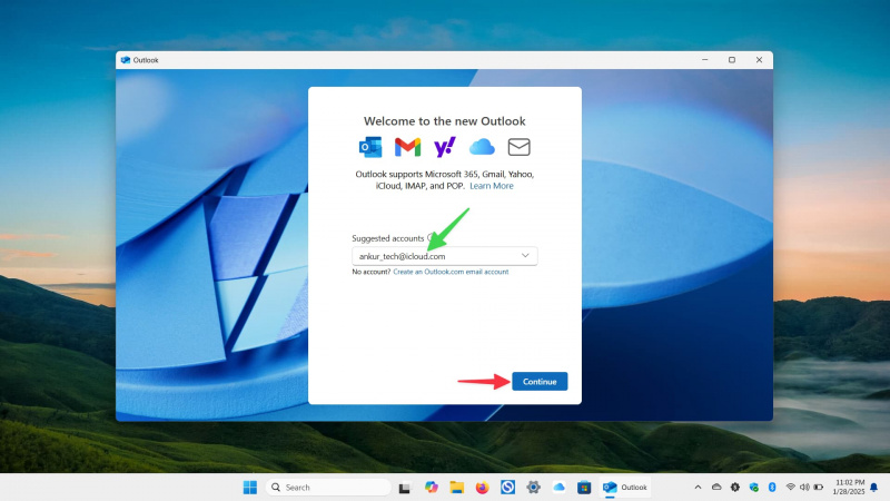   WindowsPCのOutlookアプリにiCloudメールアドレスを入力してください