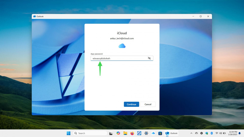   PCのOutlookにAppleIcloudアカウントにアプリ固有のパスワードを入力してください