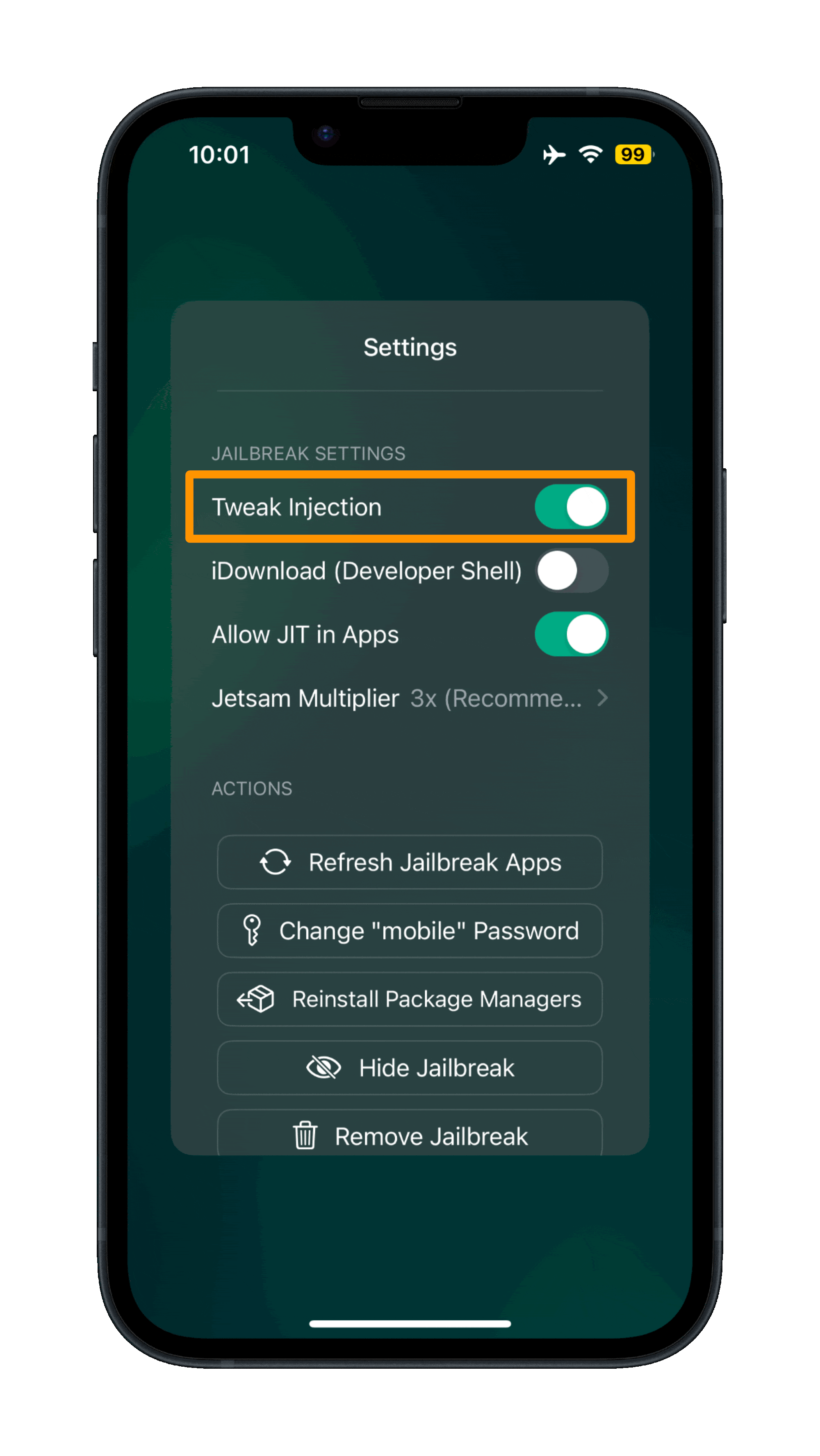   Опция за инжектиране на допамин Tweak.