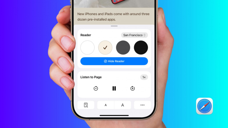   „Safari Reader“ režimas ir „Listen to Page“ „iPhone“.