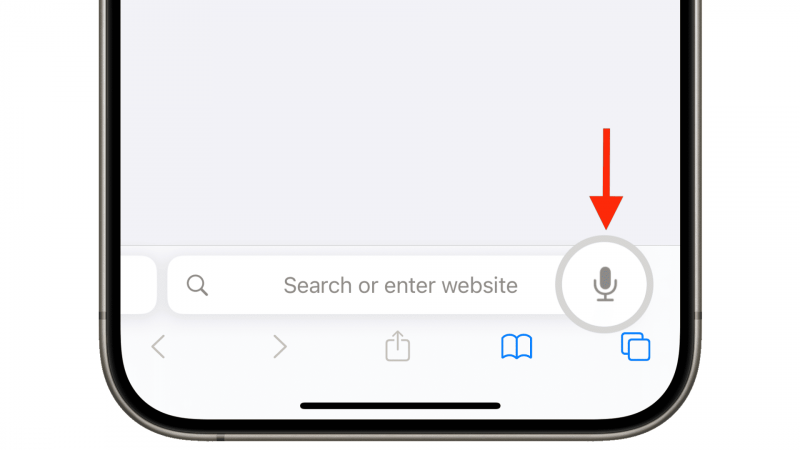   Paieškos balsu mygtukas „Safari“ „iPhone“.