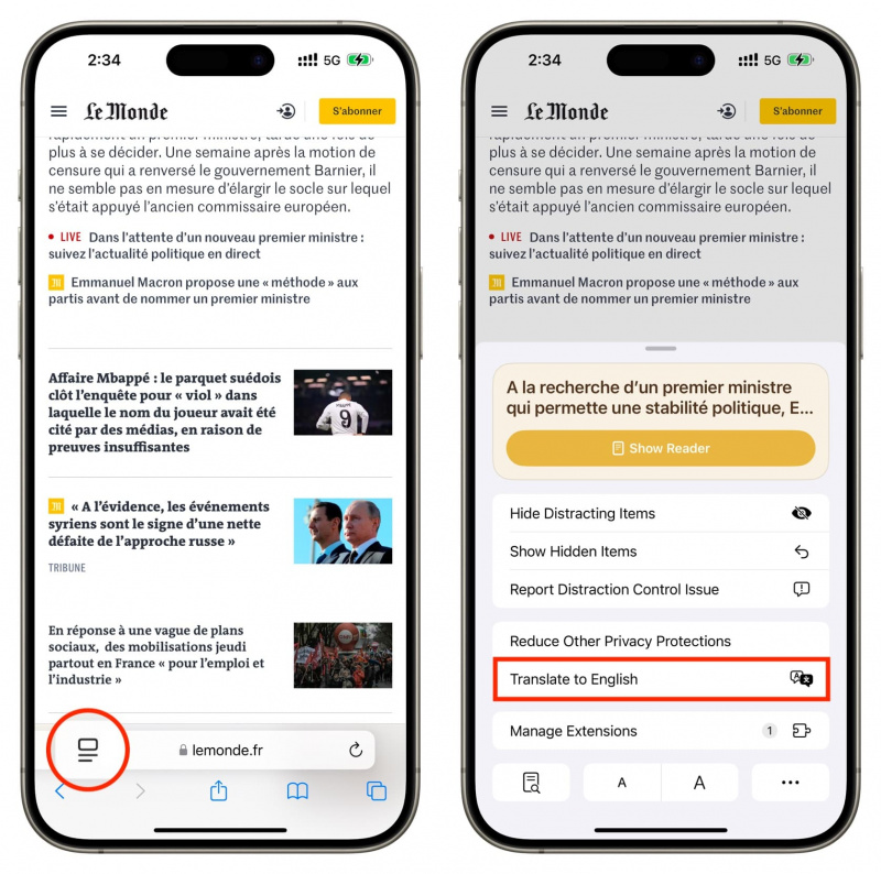   Išverskite tinklalapį „Safari“ „iPhone“.