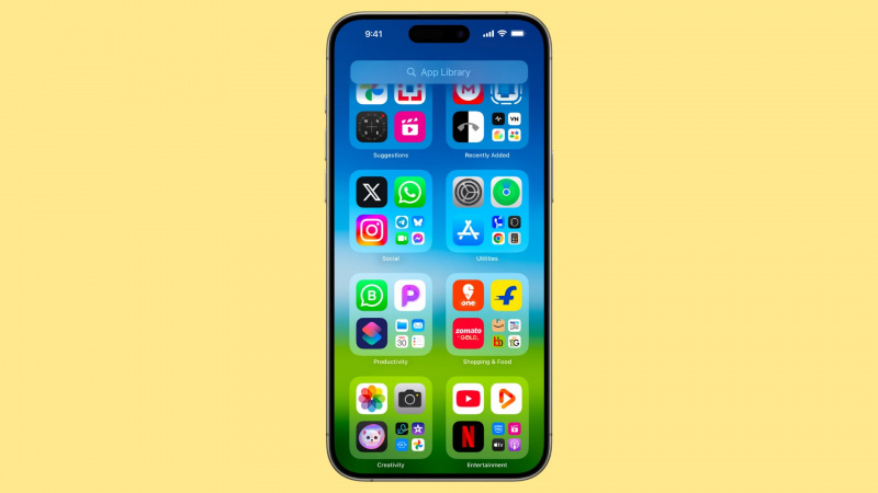   iPhone上の多くのアプリを表示するAppライブラリ